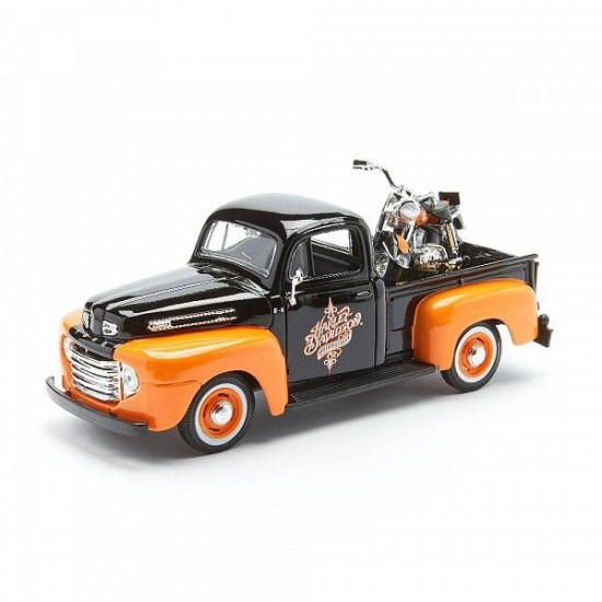 Автомобиль Maisto 1:24 HD Ford F-1 Пикап [1948] с мотоциклом (32180) orange