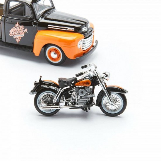 Автомобиль Maisto 1:24 HD Ford F-1 Пикап [1948] с мотоциклом (32180) orange