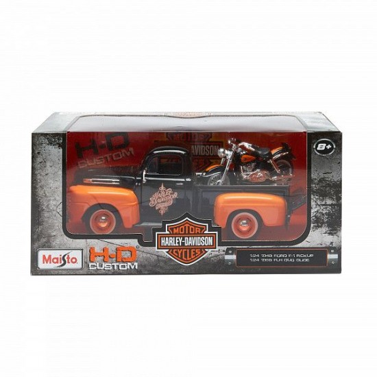 Автомобиль Maisto 1:24 HD Ford F-1 Пикап [1948] с мотоциклом (32180) orange