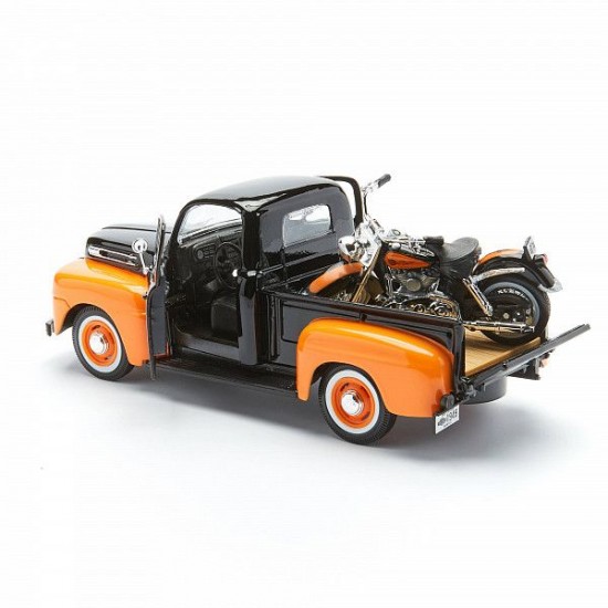 Автомобиль Maisto 1:24 HD Ford F-1 Пикап [1948] с мотоциклом (32180) orange