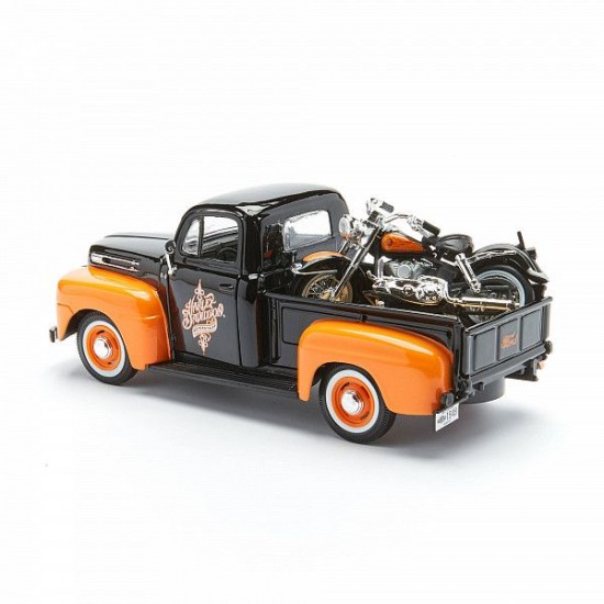 Автомобиль Maisto 1:24 HD Ford F-1 Пикап [1948] с мотоциклом (32180) orange