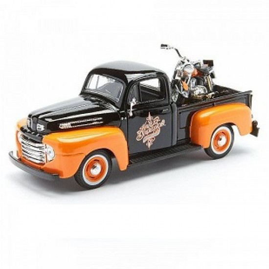 Автомобиль Maisto 1:24 HD Ford F-1 Пикап [1948] с мотоциклом (32180) orange