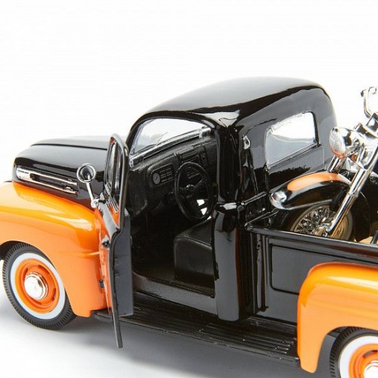 Автомобиль Maisto 1:24 HD Ford F-1 Пикап [1948] с мотоциклом (32180) orange